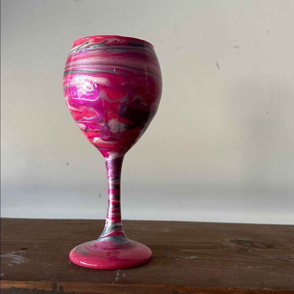 Pink and Gray Swirl Wine Glass
